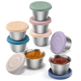 [8 Pack] Salad Dressing Container To Go, 2.4oz Small Condiment Containers with Leakproof Silicone Lids, Reusable Stainless Steel Sauce Cups for Lunch Bento Box, Picnic and Travel VITEVER