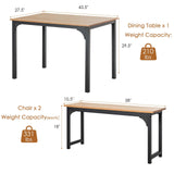 NAFORT 3-Piece Dining Table Set for 4, 43.5" Modern Kitchen Table Set w/2 Benches & Metal Frame, Space Saving Dining Room Table Set with MDF Wood Board, Ideal for Home, Restaurant, etc. NAFORT