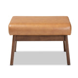 Baxton Studio Bianca Mid-Century Modern Walnut Brown Finished Wood and Tan Faux Leather Effect Ottoman Baxton Studio