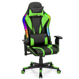 Giantex Gaming Chair with RGB LED Lights, Ergonomic Video Game Chair, High Back PVC Leather E-Sport Computer Chair Adjustable w/Headrest & Lumbar Support (Green) Giantex