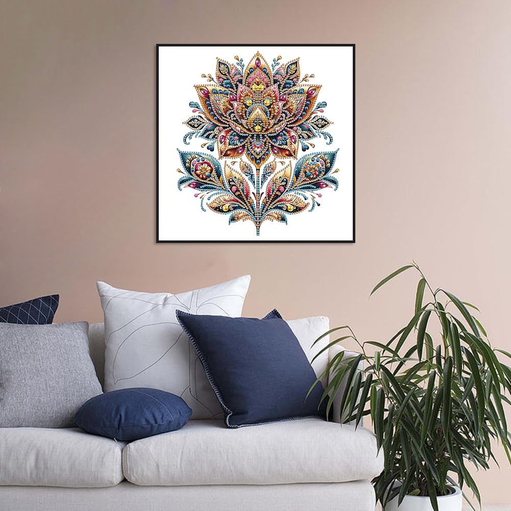 Stalente Diamond Painting Kits for Adults Flower, 5D Special Shape Diamond Art Kits for Beginners, Crystal Rhinestones Diamond Painting for Home Wall Decoration Gift 12×12inch, Lotus Stalente