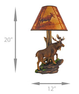 North American Bull Moose Table Lamp with a 12-Inch Diameter Forest Print Shade- Wildlife Decor - Perfect for Living Rooms, Cabins, and Bedrooms - 20 Inches Tall Zeckos