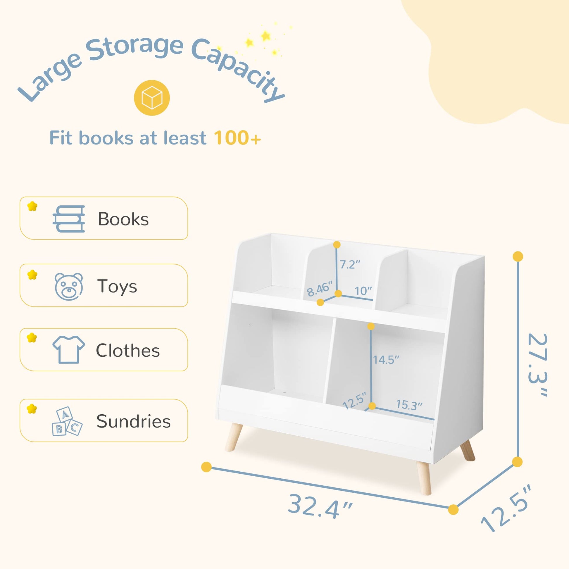 Curipeer Kids Bookshelf, Baby Book Shelf and Toy Organizer, Wooden Open Bookcase with 5 Cubbies, 2-Tier Baby Storage Display, Christmas and Birthday Gifts for Playing Room, Nursery, White - WoodArtSupply