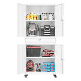 Fesbos 73" Metal Cabinet-White Heavy Duty Rolling Storage Cabinet Steel Tool Cabinets with Wheels, Shelves, Lockable Doors and Drawers- for Garage, Pantry, Warehouse Home Office- Assembly Required Fesbos