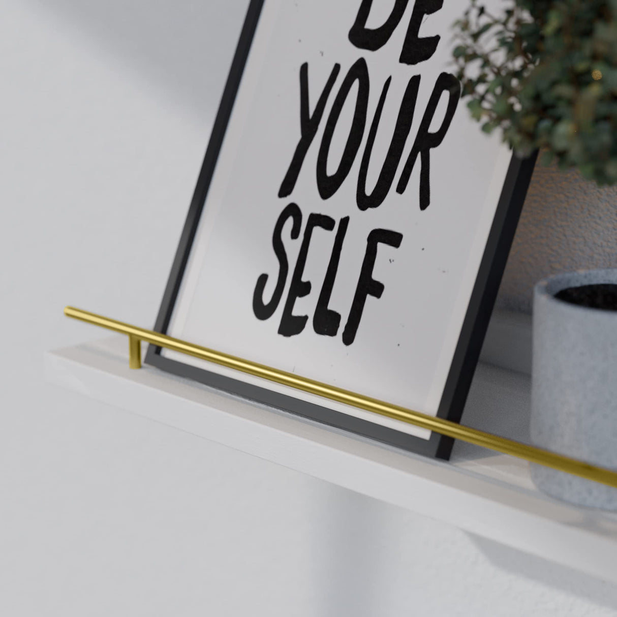 WOPITUES Floating Shelves with Gold Metal Guardrail, Shelves for Wall Decor Set of 3, Wall Shelves for Bedroom, Bathroom, Kitchen, Living Room, Plants, Picture Frames, Art- White and Gold WOPITUES