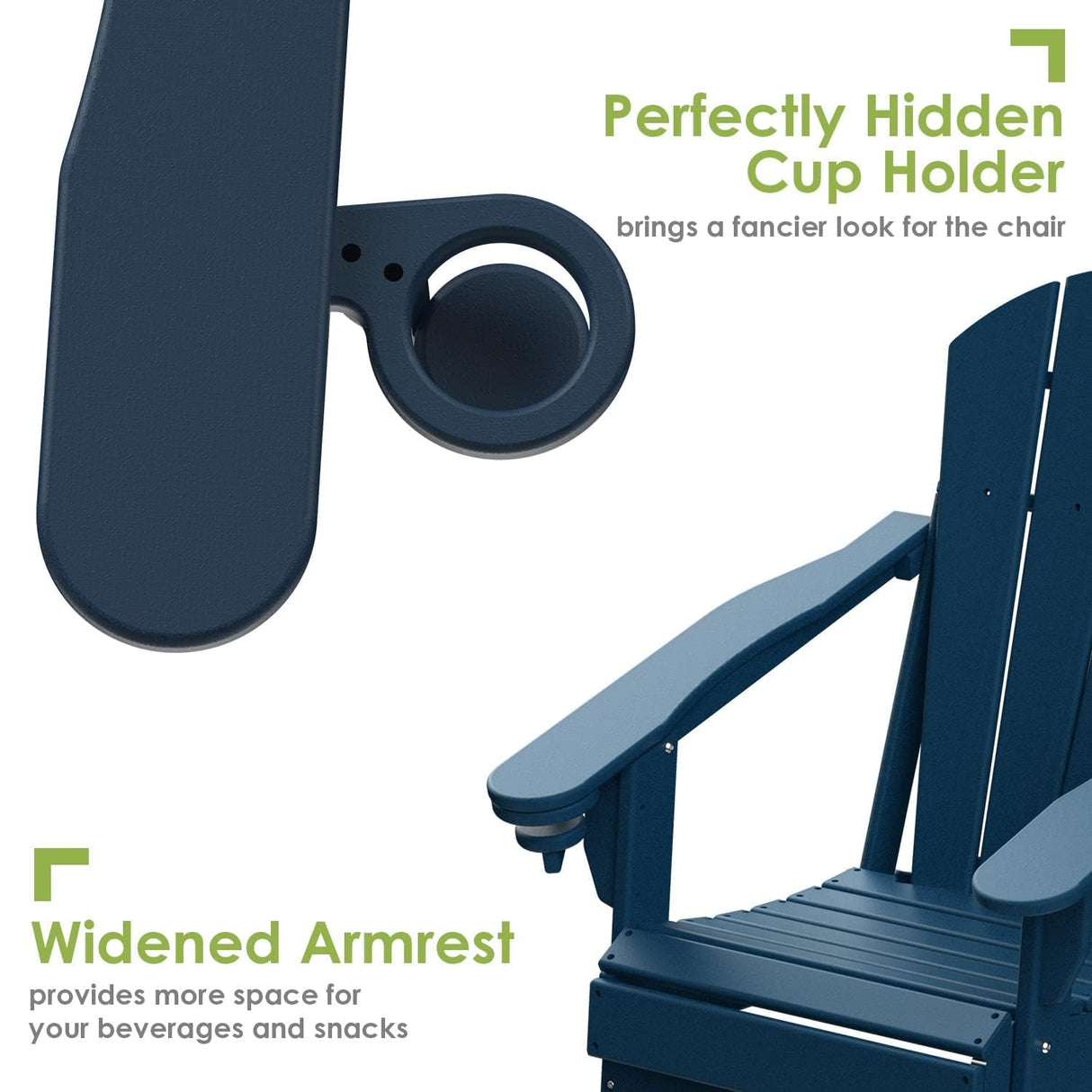 GREENVINES Folding-Adirondack-Chairs-Set-of-2 | HDPE Plastic | Fire Pit Chair | All Weather | Cup Holder | Blue | for Deck Backyard Patio Outdoor Garden GREENVINES