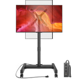 Perlegear Rolling TV Stand with Power Outlet for 26-50 inch TVs up to 55 lbs, Tilting Mobile TV Cart Portrait to Landscape, 8 Height Settings, Mobile TV Stand with Wheels, Max VESA 300x300mm, PGTVMC19 Perlegear