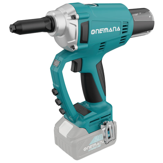 Cordless Rivet Gun Tool, ONEMANA Electric Automatic Rivet Gun Brushless up to 3/16'', Tool-free Nose Piece Change, Compatible with Makita Battery Pack (Bare Tool Only) - WoodArtSupply