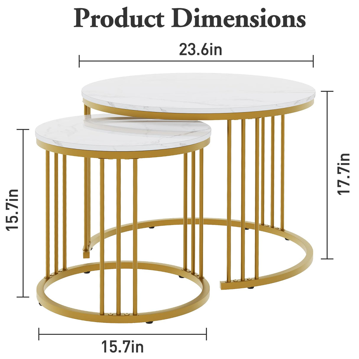 Garden 4 you Coffee Table Faux Marble Nesting Table for Small Place 2 Sets Modern Furniture Living Room Sets End Side Table Night Stand for Bed Room Dining Room (White & Gold) Garden 4 you