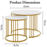 Garden 4 you Coffee Table Faux Marble Nesting Table for Small Place 2 Sets Modern Furniture Living Room Sets End Side Table Night Stand for Bed Room Dining Room (White & Gold) Garden 4 you