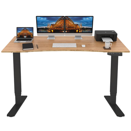 FLEXISPOT Pro Bamboo 3 Stages Dual Motor Electric Standing Desk 72x30 Inch Contour Whole-Piece Board Height Adjustable Desk Electric Stand Up Desk (Black Frame + Bamboo Curved Desktop) FLEXISPOT