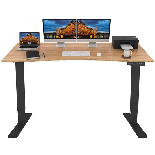 FLEXISPOT Pro Bamboo 3 Stages Dual Motor Electric Standing Desk 72x30 Inch Contour Whole-Piece Board Height Adjustable Desk Electric Stand Up Desk (Black Frame + Bamboo Curved Desktop) - WoodArtSupply