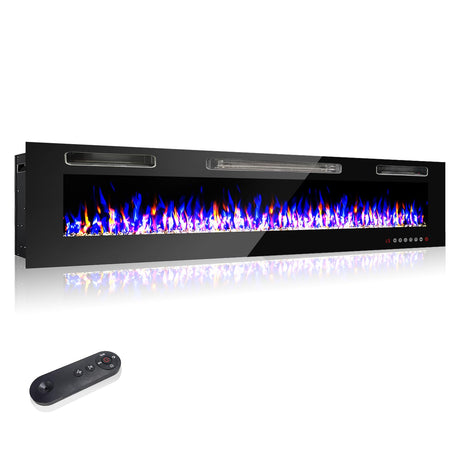 72" Electric Fireplace Recessed Wall Mounted,Muti LED Flames Fireplace Insert, Speed Bright Adjustable,Electric Fire Place Heater,Remote/Touch Screen Control Fireplace,1-8 HTimer / 400 Sq. FANGJI
