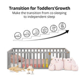 Solid Wood Montessori Floor Bed for Kids with Fun Door Design & Safety Guardrails - Easy Assembly in Gray LLS