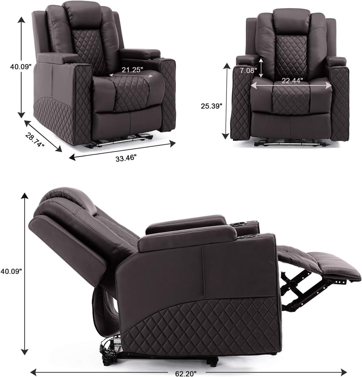 COMHOMA Power Recliner Chair PU Leather Electric Massage Recliner Sofa for Living Room Home Theater Seating with Cup Holders and LED Lighting(Brown) COMHOMA
