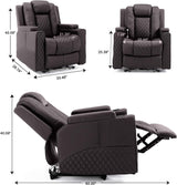 COMHOMA Power Recliner Chair PU Leather Electric Massage Recliner Sofa for Living Room Home Theater Seating with Cup Holders and LED Lighting(Brown) COMHOMA