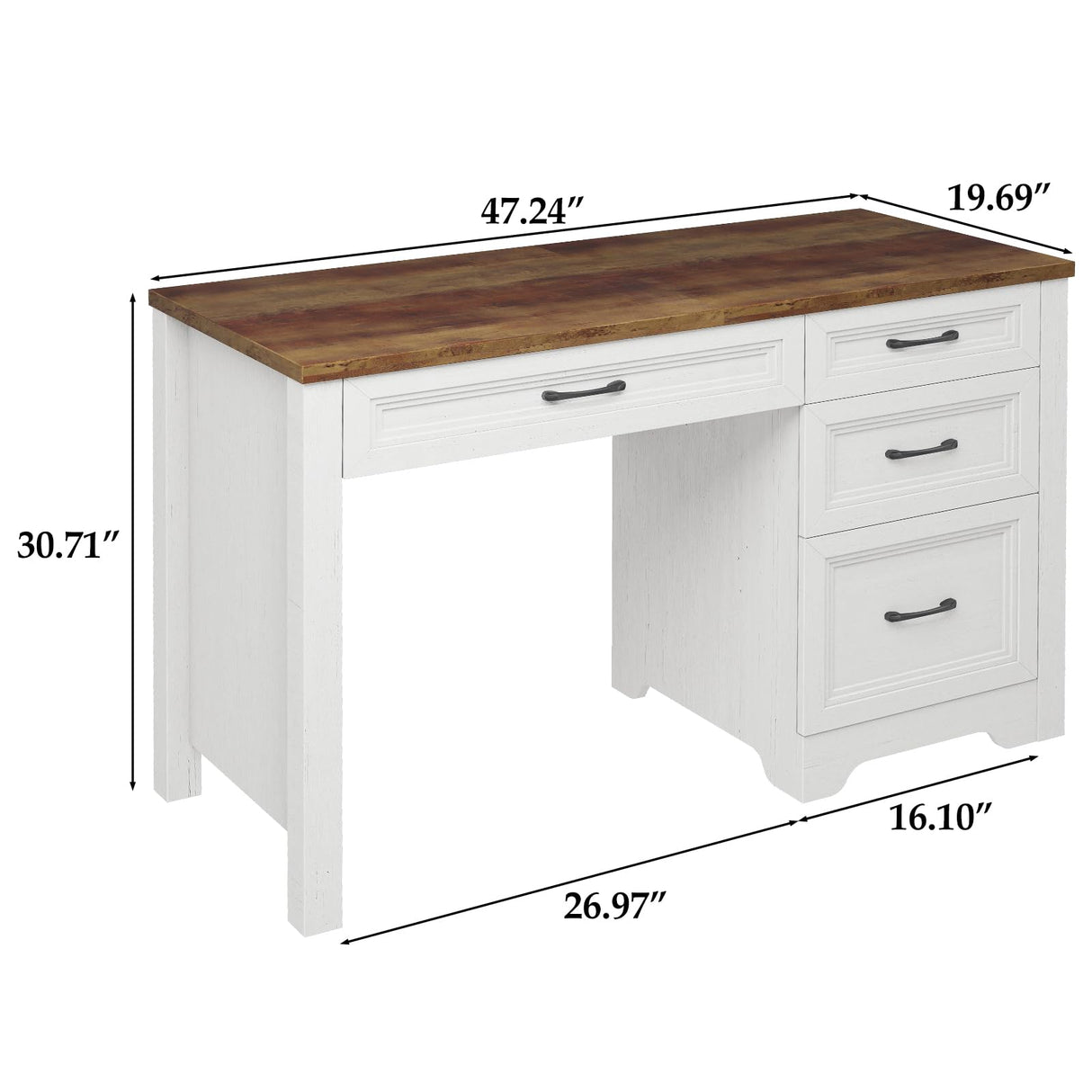 Halitaa Farmhouse Executive Desk with Drawers, Wood Computer Desk with Ample File Drawer, Rustic Home Office Desk with Storage for Bedroom, Living Room, White Halitaa
