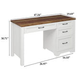 Halitaa Farmhouse Executive Desk with Drawers, Wood Computer Desk with Ample File Drawer, Rustic Home Office Desk with Storage for Bedroom, Living Room, White Halitaa