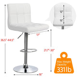 Yaheetech Bar Stools Set of 2, PU Leather Adjustable Swivel Barstools, Armless Hydraulic Kitchen Counter Bar Stool, Kitchen Island Chairs Set of 2, White Yaheetech