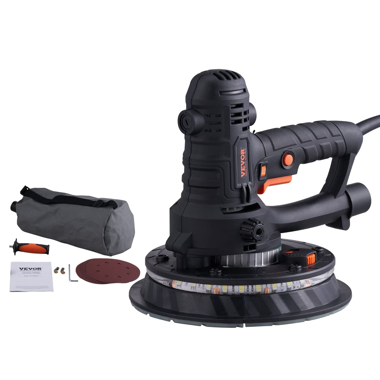 VEVOR Drywall Sander, 800W Electric Sander with 12 Sanding Discs, Variable Speed 1200-2300 RPM Wall Sander with Automatic Vacuum Dust Collection System, Double LED Lights, Dust Bag, Detachable Edge VEVOR