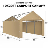 Carport Canopy Tent Sidewalls for 10x20x8.6FT Car Garage with Ball Bungees, Heavy Duty Portable Shelter Logic Replacement Covers (Frame is not Included) (Khaki) Yustuf