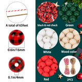 GRACCEE 200pcs Christmas Wooden Beads Xmas Red Buffalo Plaid Polished Craft Natural Round Wood Beads for Christmas Party DIY Indoor Decoration. YUJUN
