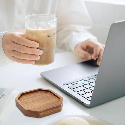 Wooden Coaster Set of 6 Bar Drink Coasters with Holder Acacia Wood Coaster Modern Cup Coaster for Coffee Table Cute Beer Coasters Decor Rustic Coaster Farmhouse Beverage Coasters Outdoor Coaster