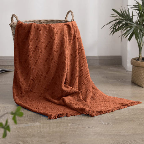 Simple&Opulence 100% Cotton Throw Blanket for Bed, Couch, Boho Luxury Geometric Woven Blanket with Tassels Soft Lightweight Cozy Breathable, Vintage Farmhouse Decoration for All-Season(Rust Orange) Simple&Opulence