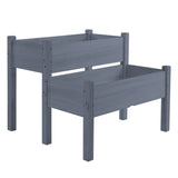 Outsunny 34"x34"x28" Raised Garden Bed, 2-Tier Elevated Wood Planter Box for Backyard, Patio to Grow Vegetables, Herbs, and Flowers, Gray Outsunny