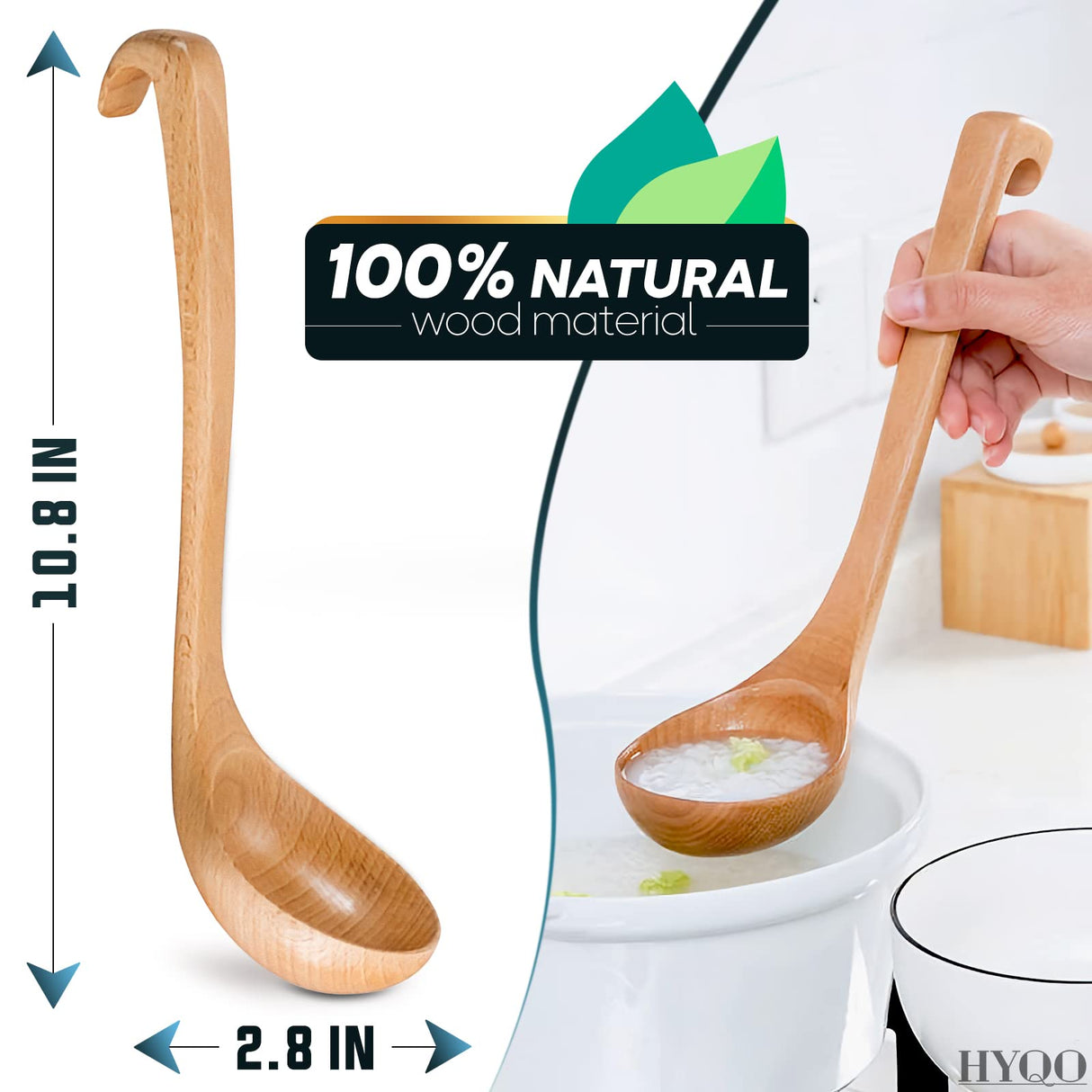 Wooden Ladle For Soup - 2 Pack Wooden Soup Spoons Bamboo Ladle Wooden Serving Spoons Olive Wood Ladle Soup Ladel For Cooking Wood Utensils Set Large Ladle With Long Handle Teak Kitchen Utensils HYQO