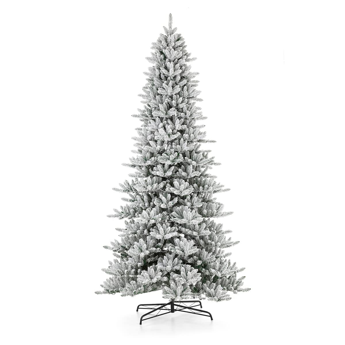 Glitzhome 11ft Pre-Lit Flocked Slim Fir Artificial Christmas Tree, Large Xmas Tree with 950 Warm White Lights for Holiday Decorations Glitzhome
