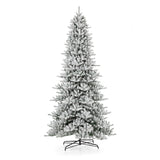 Glitzhome 11ft Pre-Lit Flocked Slim Fir Artificial Christmas Tree, Large Xmas Tree with 950 Warm White Lights for Holiday Decorations Glitzhome