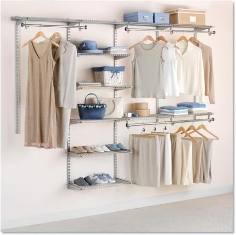 Rubbermaid Configurations Deluxe Custom Closet Kit, 4-8 Ft. Adjustable Metal Wire Shelving, Titanium Finish, Expandable Organization System, Hardware Included, for Home Closet/Pantry/Laundry/Mudroom Rubbermaid