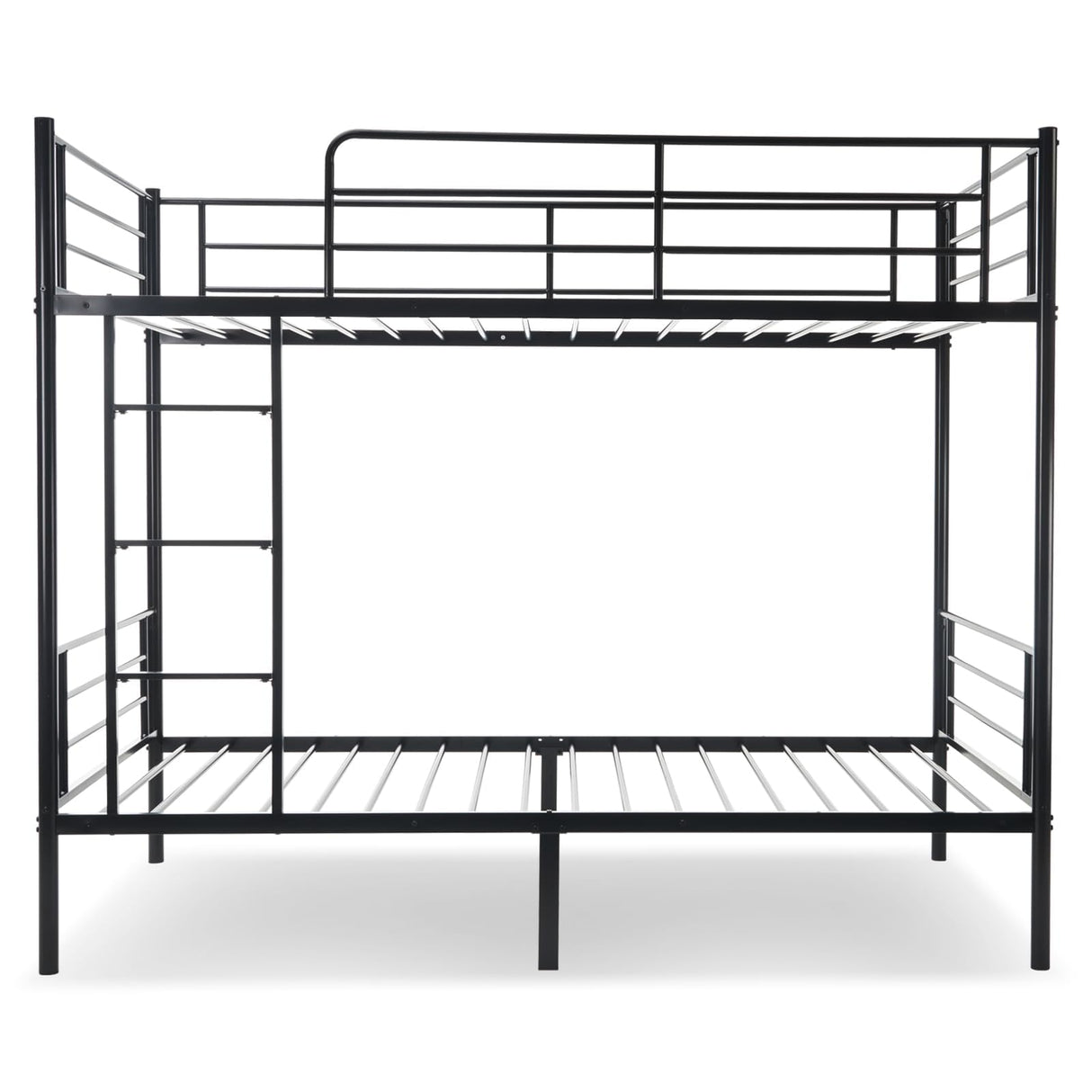 QUJEON Bunk Bed,Bunk Bed Twin Over Twin for Kids Teens Adults,Metal Bed Frame with Ladders and Guardrail,Sturdy Literas Heavy Duty Metal Slats,No Spring Box Required,Black QUJEON