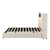 Christopher Knight Home Hazel 49.20" H King Headboard Bed, Upholstered King Size Bed, Slats Panel Support Platform, No Spring Box Needed, Wingback Headboard with Reading Lamps and USB, Beige Christopher Knight Home