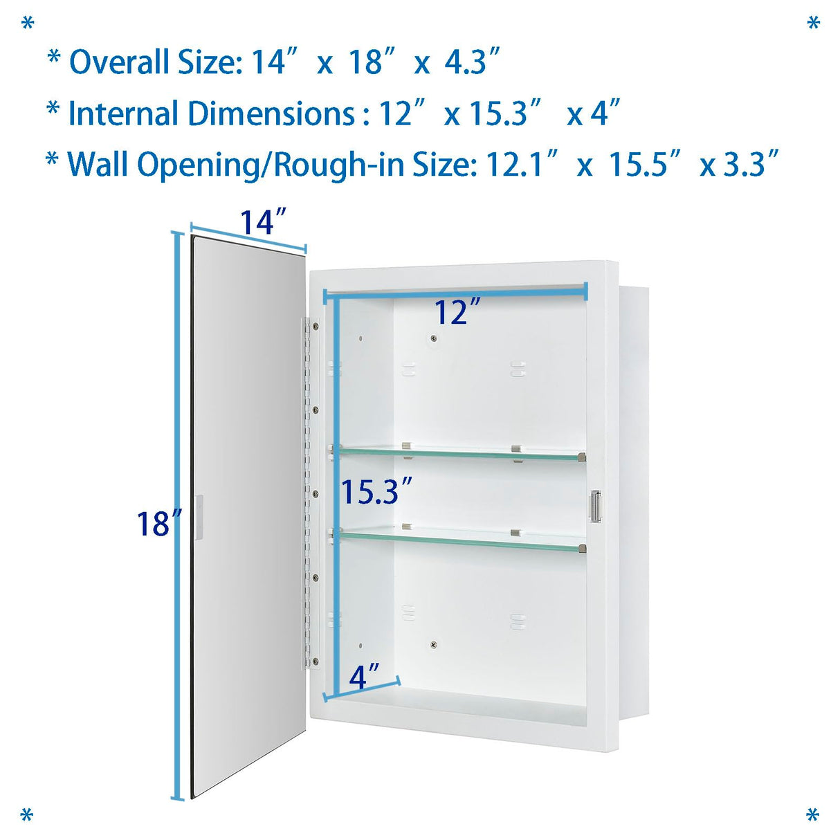IDYLLOR Bathroom Medicine Cabinet with Beveled Edge Mirrored Door 14 x 18 inch, Recessed or Surface Mount, with Adjustable Glass Shelves IDYLLOR