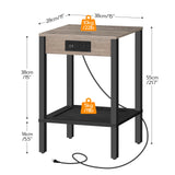 HOOBRO Side Table with Charging Station, Set of 2 End Tables with USB Ports and Outlet, Nightstand with 2-Tier Storage Shelf, for Living Room, Bedroom, Small Space, Greige and Black BG91UBZP201 HOOBRO