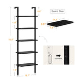 ODK Ladder Shelf, 5 Tier Black Bookshelf, 72 Inch Wall Mounted Book Shelf with Metal Frame, Ladder Bookshelf Bookcase for Bedroom, Home Office and Living Room ODK