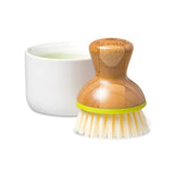 Full Circle Bubble Up- Eco-Friendly Bamboo Dish Brush & Ceramic Soap Dispenser - Natural Scrub Set for Dishes, Cast Iron - Kitchen Cleaning with Handle, White Full Circle