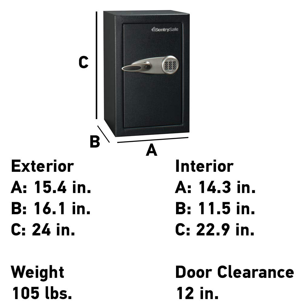 SentrySafe XX-Large Black Floor Safe with Digital Coded Keypad, Gun Safe for Handgun or Other Valuables, 2.2 Cubic Feet, T6-331 - WoodArtSupply