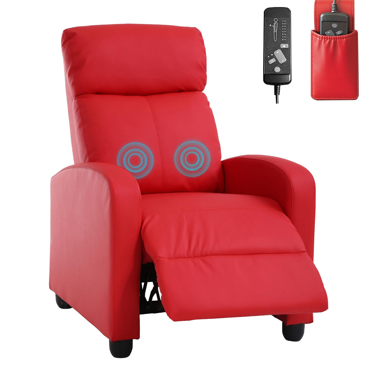MKDLUFEI Adult Recliner Chair PU Leather Massage Recliner Sofa with Lumbar Support, Push Back, Armrests, Footrest, Adjustable Home Theater Seating for Living Room Home Theater (Black) (Red) MKDLUFEI