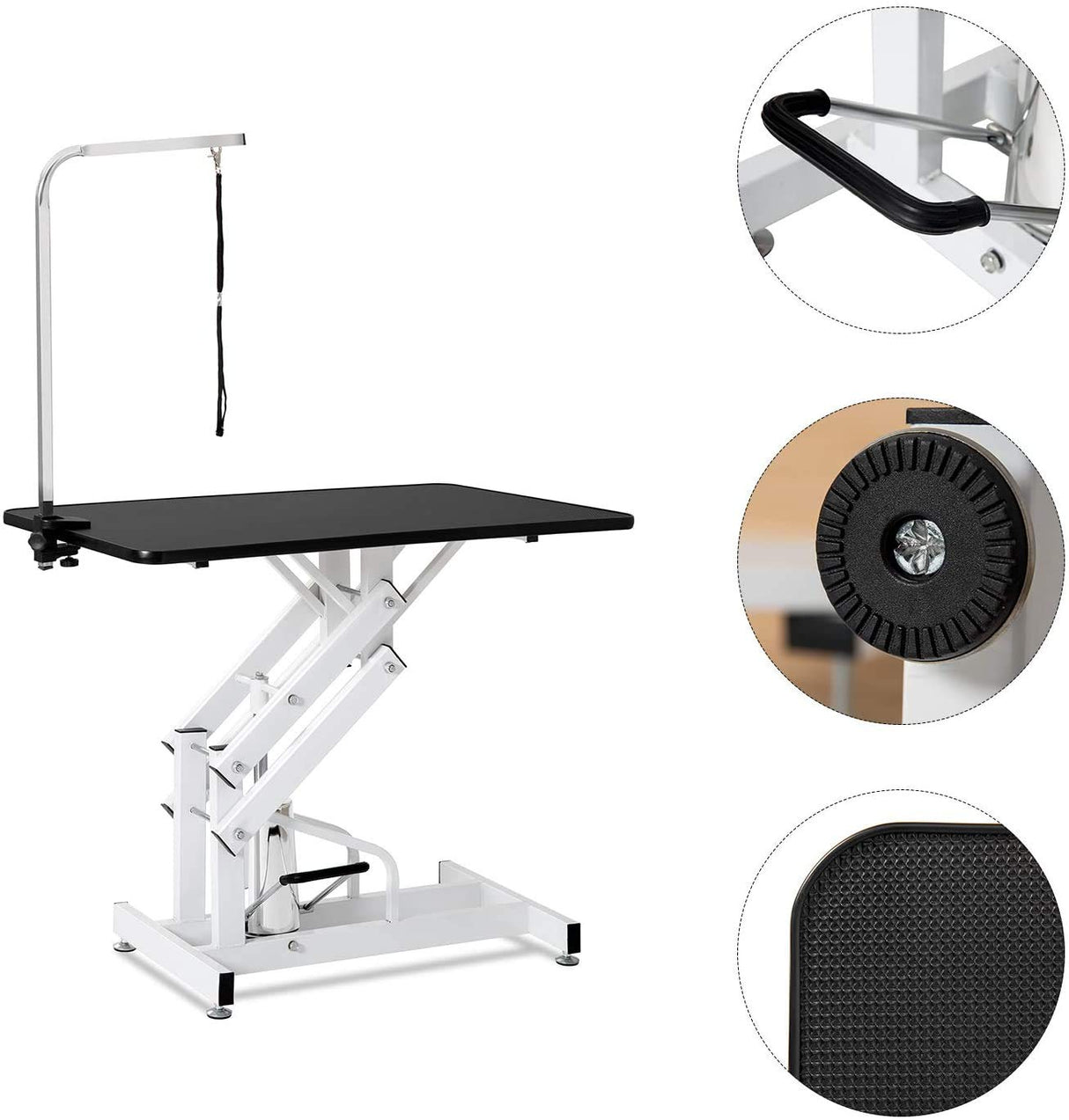 petgroomingtable 42.5 Inch Hydraulic Pet Dog Grooming Table Drying Table Heavy Duty Stainless Steel Frame with Adjustable Arm and Noose 330 lbs Capacity Height Range 21-36 Inch petgroomingtable