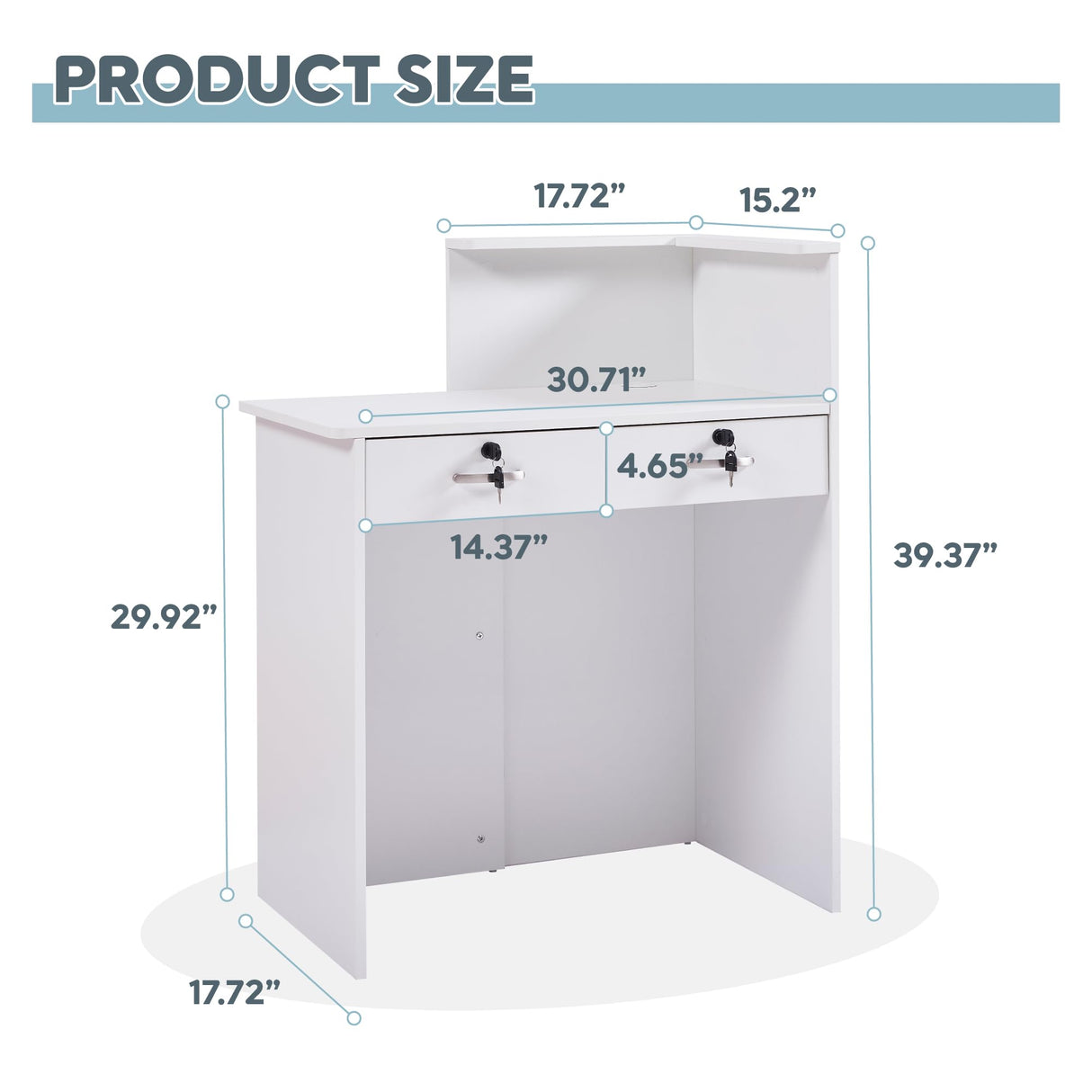 Zethvax Reception Desk with Counter,Small Front Desk with Two Lockable Drawers,Cable Management Holes,Counter Table for Salon Lobby Office Home Zethvax