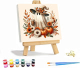 VIGEGU Fall Ghost Paint by Numbers Kit for Adults with Framed,Thanksgiving Paint by Number DIY Acrylic Adult Paint by Number Kits for Wall Decor 10x10in VIGEGU