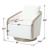 KINWELL 30" Wide Upholstered Swivel Barrel Chair Set of 2, FSC Certified Fully Assembled Fabric Swivel Accent Armchair for Living Room, Bedroom (Pearl White) KINWELL