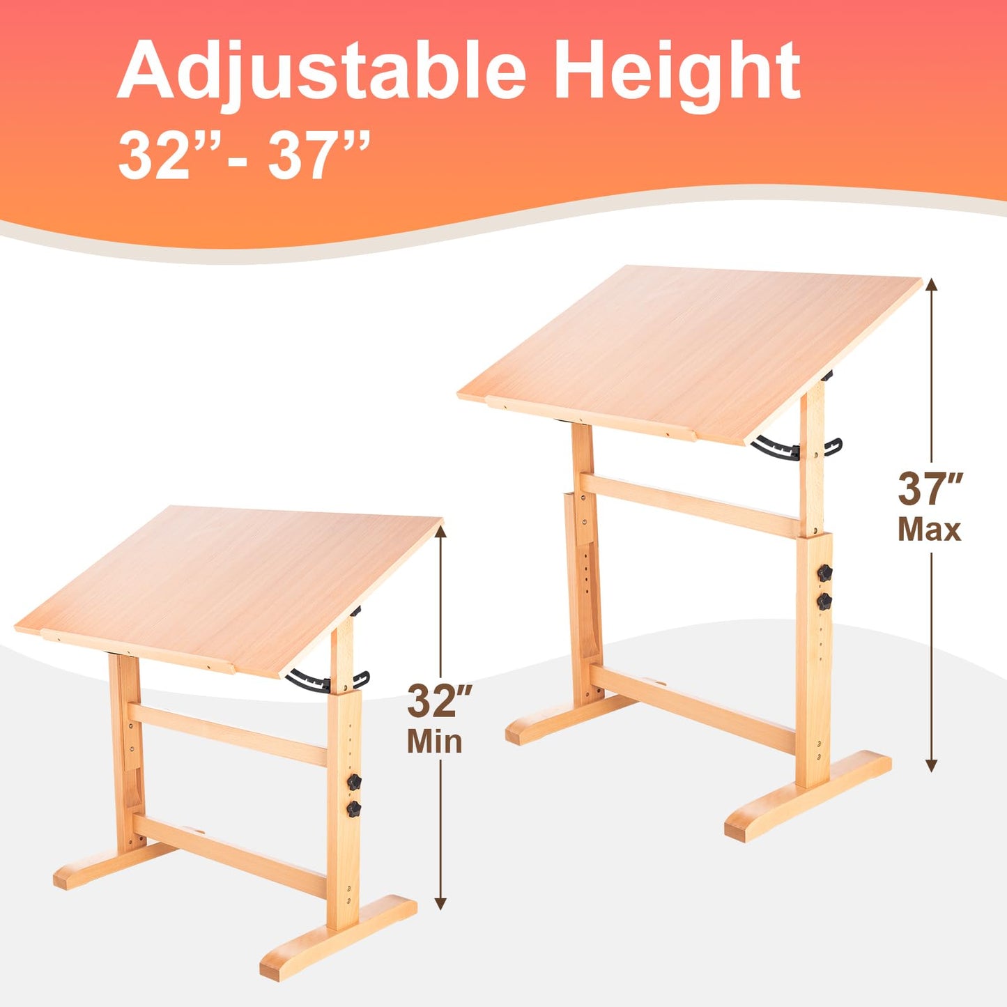 Falling in Art Wooden Drafting Table and Stool Set, 23.5" x 35.5" Adjustable Height and Angle Solid Wood Drawing Desk for Adults, Artist Craft Table for Painting Artwork, Reading, and Writing - WoodArtSupply