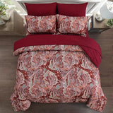 DJY Red Paisley Comforter Set Queen Size, 7 Piece Bed in a Bag Boho Paisley Pattern Comforter Set, Soft Lightweight Microfiber Reversible Bedding Set for All Season (90''x90'') DJY