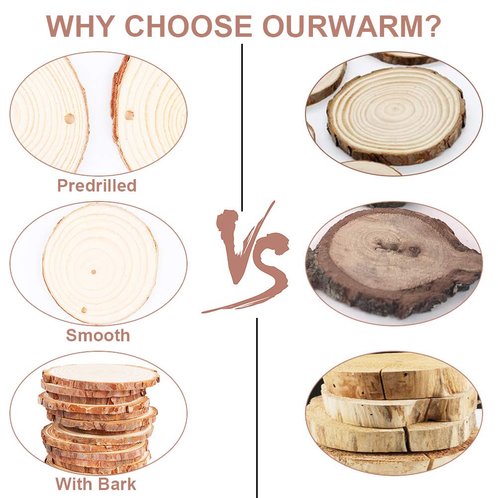 AerWo Natural Wood Slices 50 Pcs 2.7-3.1 Inches Craft Wood Kit Unfinished Predrilled with Hole Wooden Circles Tree Slices for Arts and Crafts Christmas Ornaments DIY Crafts AerWo
