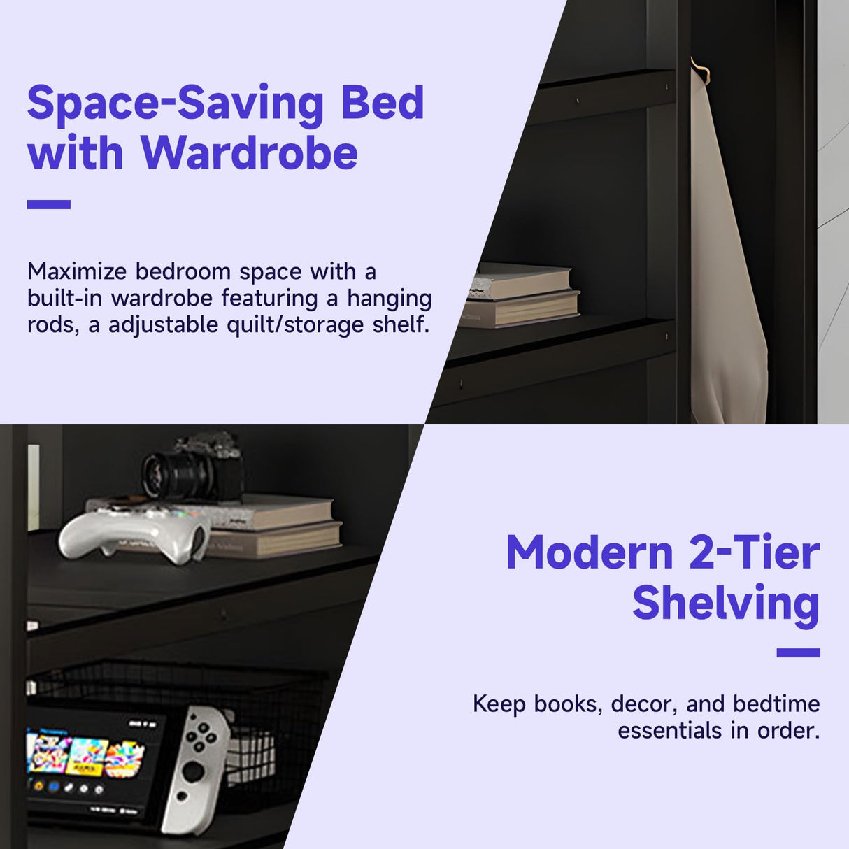 Full Size Metal Loft Bed Heavy-Duty Loft Bed Frame, LED Loft Bed Frame with L Shaped Desk, Wardrobe, Storage Stairs, Charging Station & Safety Guard for Kids Girls Boys, Space-Saving/Noise Reduced NicBex