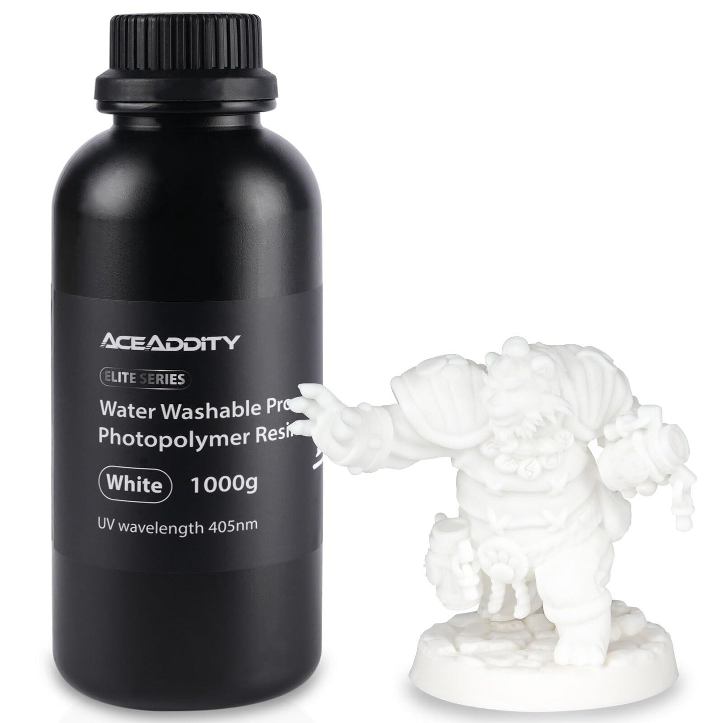 Aceaddity Water Washable Pro Resin - Low Shrinkage 3D Printer Resin, 405nm UV-Curing Water-Washable Photopolymer Printing Resin, High Precision & Easy to Clean (White, 1kg)